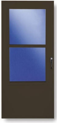 Storm Door, Self-Storing Screen, Brown Aluminum, Solid Wood Core, 36 x 81-In.
