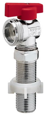 Replacement Washing Machine Valve, Chrome Plated Brass, Quarter Turn, Red Handle for Hot Water