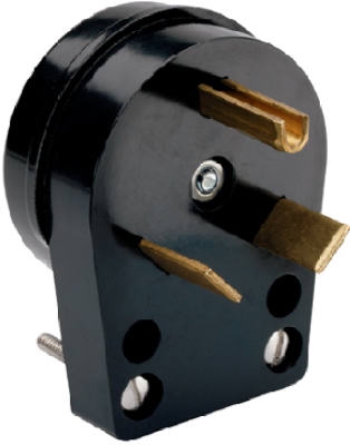 Travel Trailer Angle Plug, Black, NEMA TT-30, Phenolic, Bulk, 30-Amp., 125-Volt