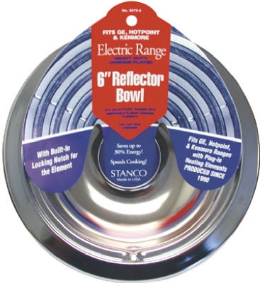 Electric Range Reflector Bowl, Lock Notch, Chrome, 6-In.