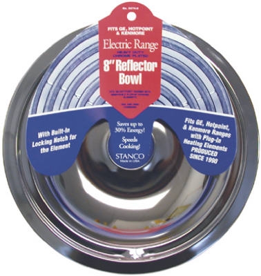 Electric Range Reflector Bowl, Lock Notch, Chrome, 8-In.