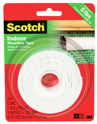 Mounting Tape, Indoor, 1 x 125-In. Roll