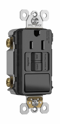 GFCI Receptacle/Single-Pole Switch, 15A, Black