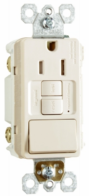 GFCI Receptacle/Single-Pole Switch, 15A, Almond