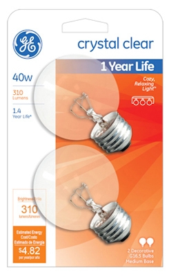 Incandescent Globe Lamp, Clear, 40-Watt, 2-Pk.