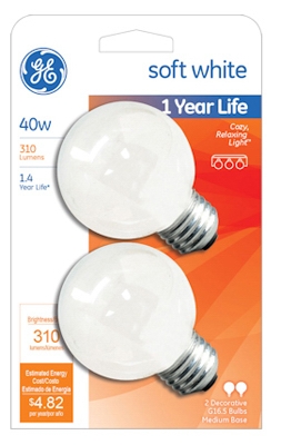 Incandescent Globe Bulb, White, 40-Watt, 2-Pk.