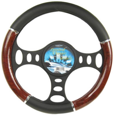 Steering Wheel Cover, Black/Wood/Chrome
