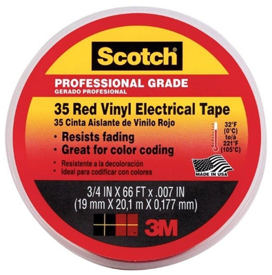 Vinyl Electrical Tape, Professional-Grade, Red, .75-In. x 66-Ft.