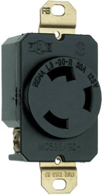 Locking Outlet, Black,  NEMA L5-30r, 125-Volt