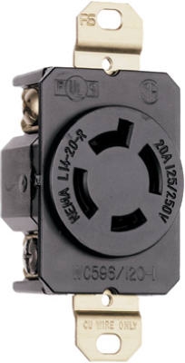 Locking Outlet, Black,  NEMA L14-20r, 125/250-Volt