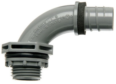 Conduit Fitting, Non-Metallic Liquid Tight Connector, 90 Degree, 1/2-In.