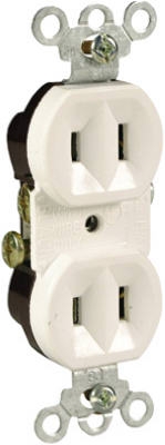 Duplex Outlet, 2-Pole, 2-Wire Ground, White, 15-Amp, 125-Volt