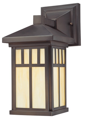 Wall Light Fixture, Outdoor, Oil-Rubbed Bronze & Honey Art Glass, 100-Watt, 6 x 12.5-In.