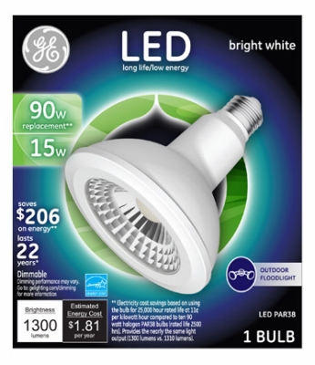 LED Flood Light Bulb, Medium Base, Bright White, Clear, 15-Watts