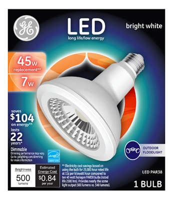 LED Flood Light Bulb, Bright White, Clear, 500 Lumens, 7-Watts