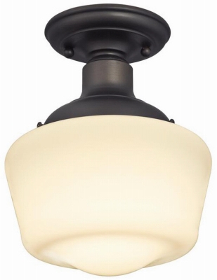 Interior Light Fixture, Semi-Flush, Bronze/White Opal Glass