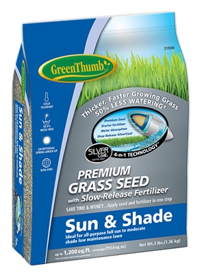 Premium Coated Sun/Shade Grass Seed, 3-Lbs.