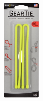 Gear Tie, Neon Yellow, 12-In., 2-Pk.