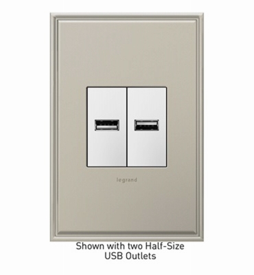 USB Outlet, White, 1/2 Size