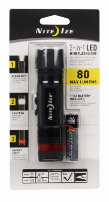 3-In-1 Mini LED Flashlight, Black