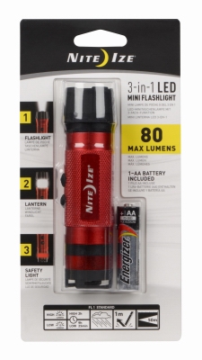 3-In-1 Mini LED Flashlight, Red