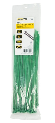 Standard Duty Cable Tie, Green, 11-In., 100-Pk.