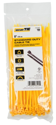 Standard Duty Cable Tie, Yellow, 8-In., 100-Pk.