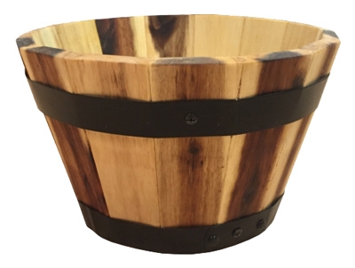 Wood Barrel Planter, 13 x 8.25-In.