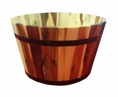 Wood Barrel Planter, 18 x 11-In.