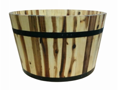 Wood Barrel Planter, 21 x 12-In.