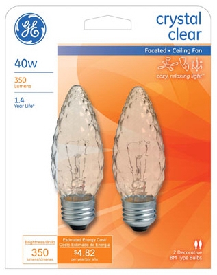 Ceiling Fan Bulb,  Cut Glass Look, Decorative Blunt Tip, 40-Watt