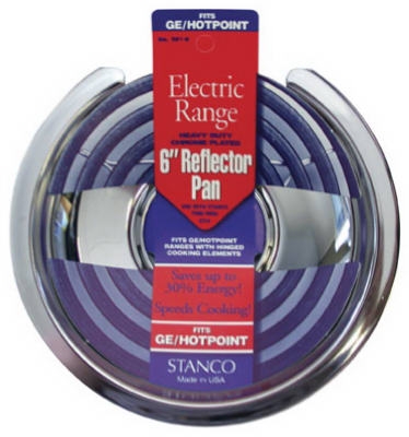 Electric Range Reflector Pan, Hinged-Element, Chrome, 6-In.