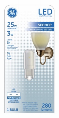 LED Light Bulb, T4, Warm White, Frosted, Non-Dimmable, 280 Lumens, 3-Watts