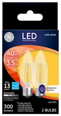 DecorativeLED Light Bulbs, Soft White, Clear, 500 Lumens, 5-Watts, 2-Pk.