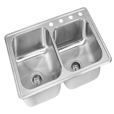 33 x 22 x 8-Inch Double-Bowl Offset Deck Sink