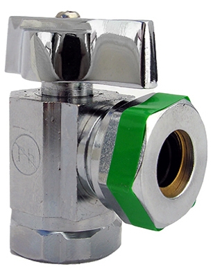 Angle Valve, Quarter Turn, Chrome, 1/2-In. Female Pipe Thread Inlet x 7/16-In. - 1/2-In. Slip Joint Outlet