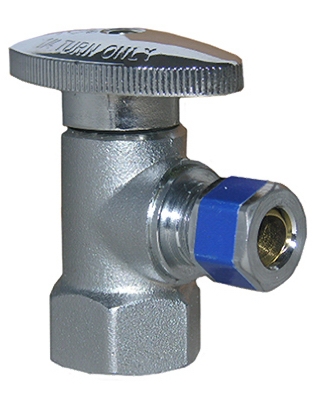 Angle Valve, Quarter Turn, Chrome, 1/2-In. Female Pipe Thread Inlet x 3/8-In. Compression Outlet