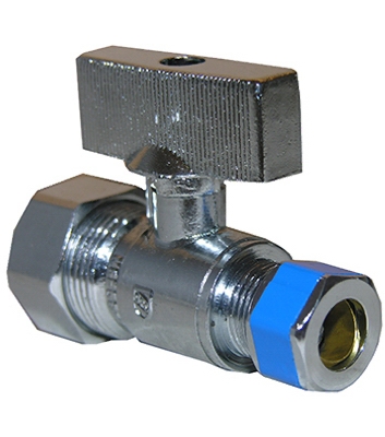 Straight Valve, Quarter Turn, Chrome, 5/8-In. O.D. Compression Inlet x 3/8-In. Compression Outlet