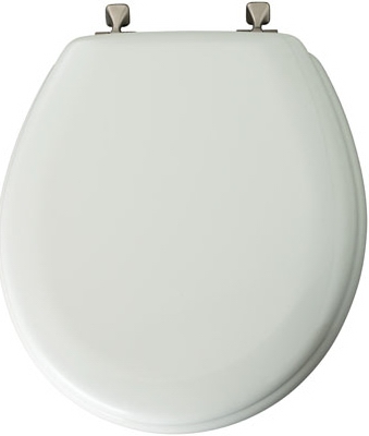 Round Molded Wood Toilet Seat, Brushed-Nickel Hinge, STA-TITE , White