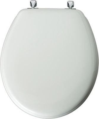 Round Molded Wood Toilet Seat, Chrome Hinge, White