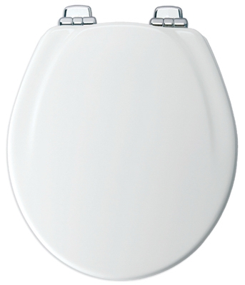 Round Molded Wood Toilet Seat, Whisper-Close  STA-TITE  Chrome Hinge, White