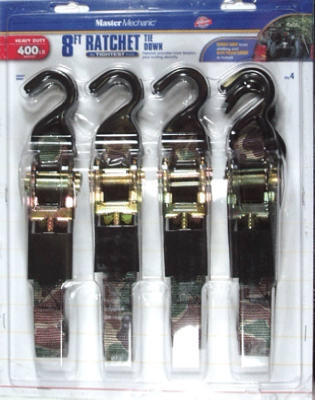 Ratchet Tie Down, 1-In. x 8-Ft., 4-Pk.
