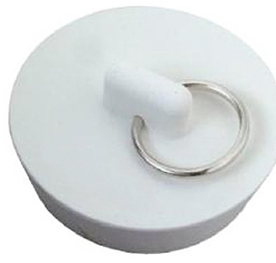 Sink Stopper with Metal Ring, White, Rubber, 1-5/8 to 1.75-In. Drains