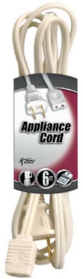 Appliance Cord, 18/2 SPT-2, White, 6-Ft.