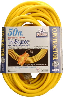 50-Ft. 12/3 Yellow American Contractor Series Outdoor Cord