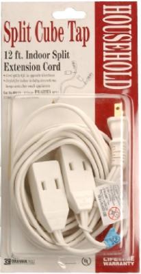 12-Ft. 16/2 SPT-2 White Split Cube Tap Extension Cord