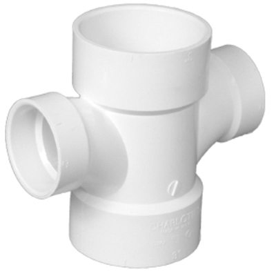 Pipe Fitting, PVC Reducing Double Sanitary Tee, 4 x 4 x 2 x 2-In.