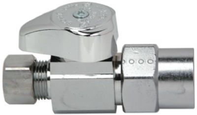 Straight CPVC Valve, 1/4 Turn, Chrome, 1/2-In. Nominal CPVC x 3/8-In. Outer Diameter Compression