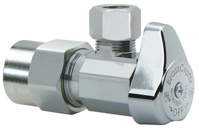 Angle CPVC Valve, 1/4 Turn, Chrome, 1/2-In. Nominal CPVC x 3/8-In. Outer Diameter Compression