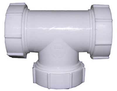 Lavatory/Kitchen Drain Tee, White PVC, 1.25 or 1.5-In. Tube